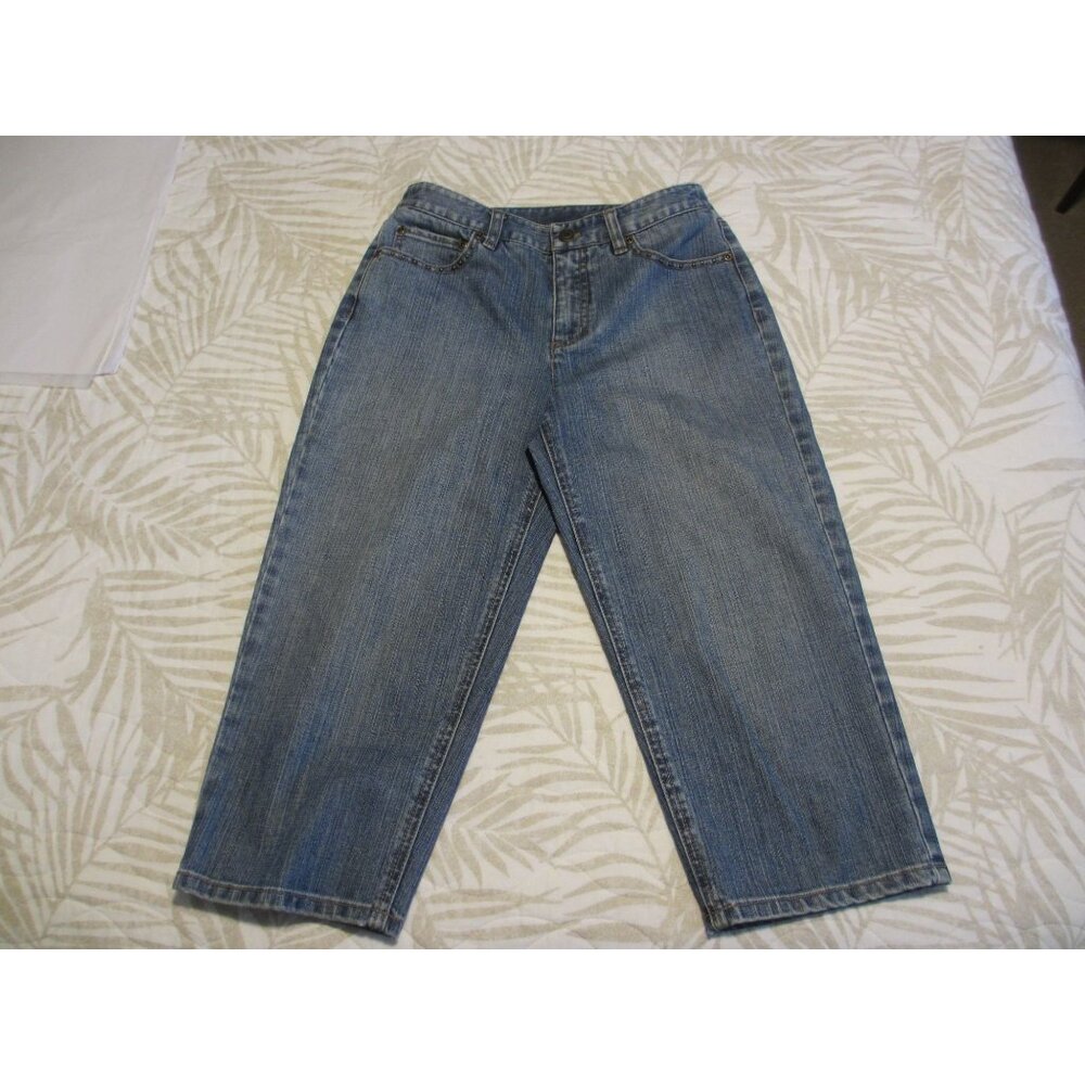 TALBOTS BLUE JEAN EMBELLISHED CROP PANTS SIZE 4